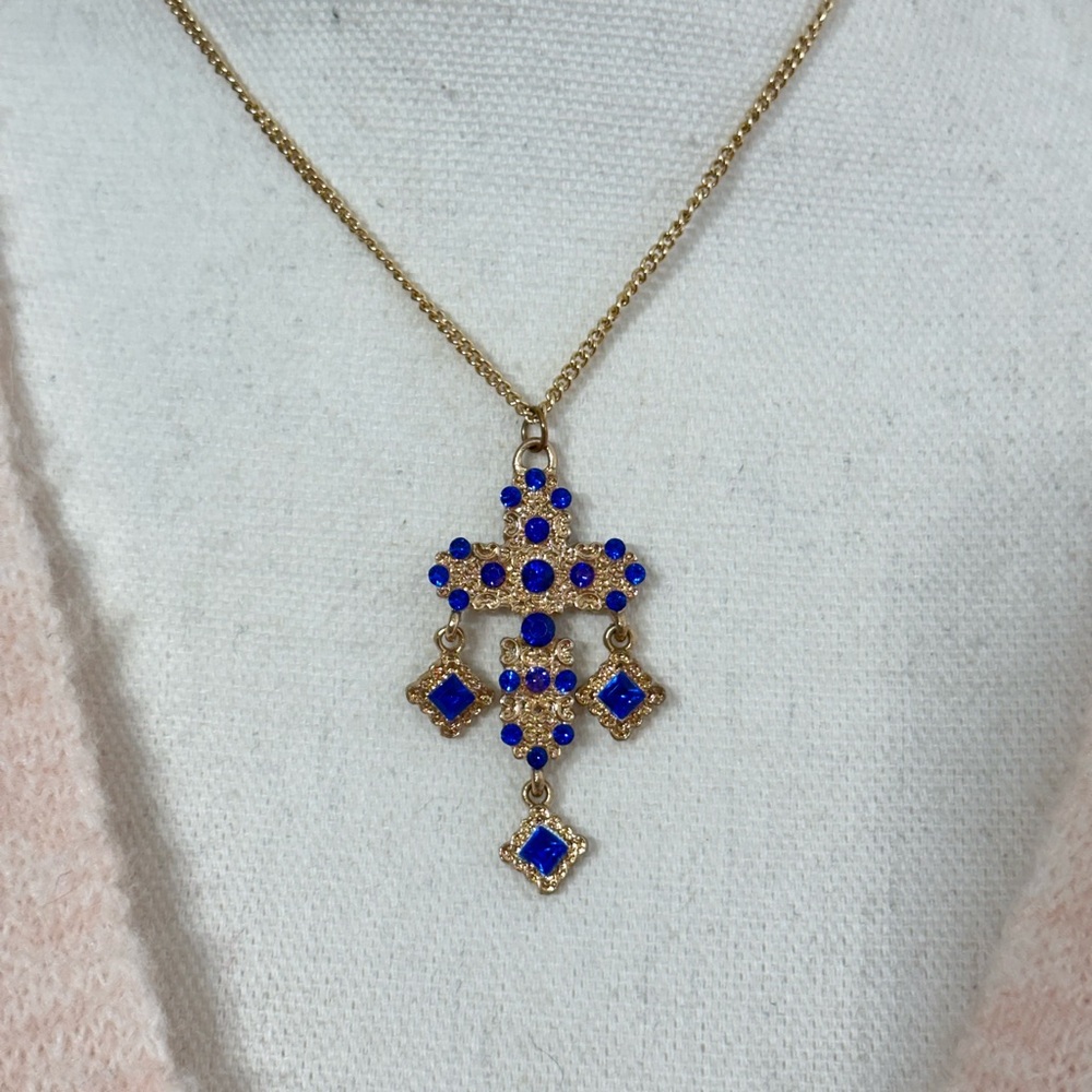 Rhinestone cross Blue and Gold Jewelry Set - Picture 5 of 7